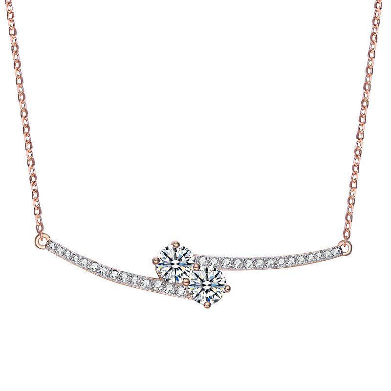 14k Gold Over Silver Cubic Zirconia Bypass Necklace, Womens Pink Tone Product Image