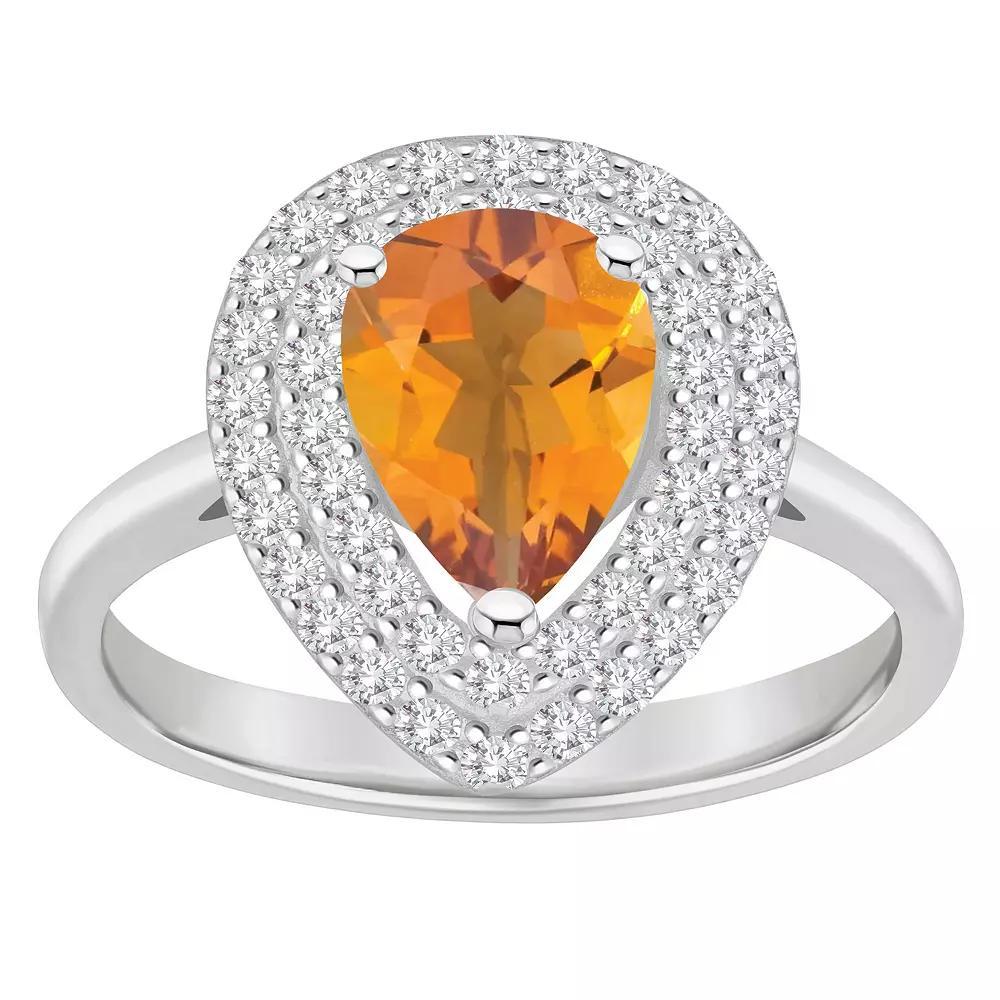 Celebration Gems Sterling Silver Teardrop Peridot & White Topaz Double Halo Ring, Women's, Size: 9 Product Image