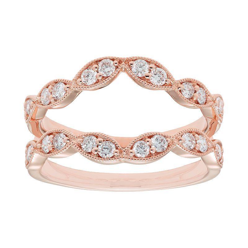The Regal Collection 14k Gold 1/2 Carat T.W. Diamond Scalloped Enhancer Wedding Ring, Women's, Size: 6, Pink Product Image