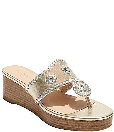 Jack Rogers Jacks Metallic Leather Platform T-Strap Thong Wedge Sandals Product Image