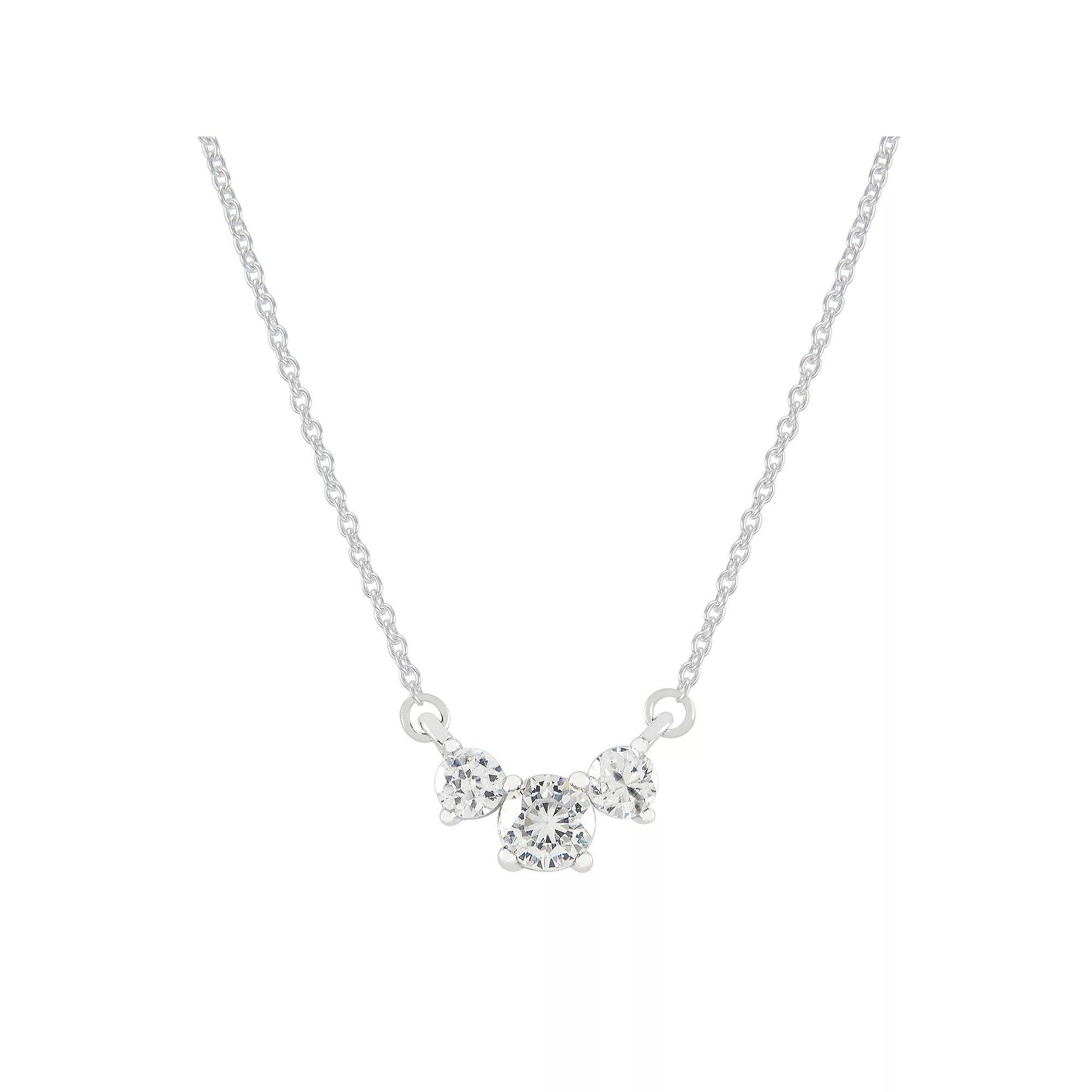 SIRI USA by TJM Sterling Silver Cubic Zirconia 3-Stone Necklace, Women's, Size: 18" Product Image