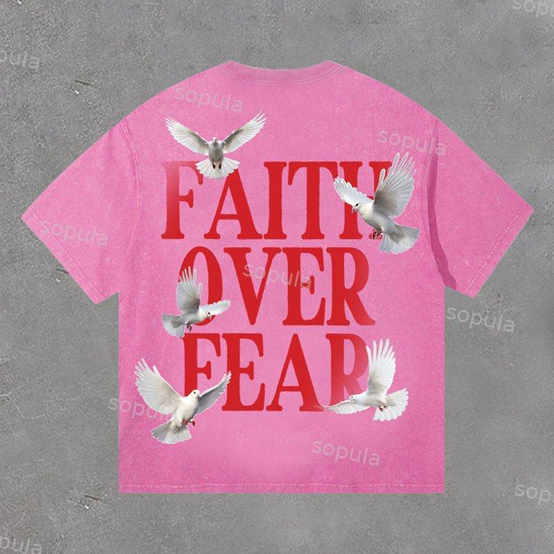Sopula Vintage Washed Faith Over Fear Print Short Sleeve T-Shirt Product Image