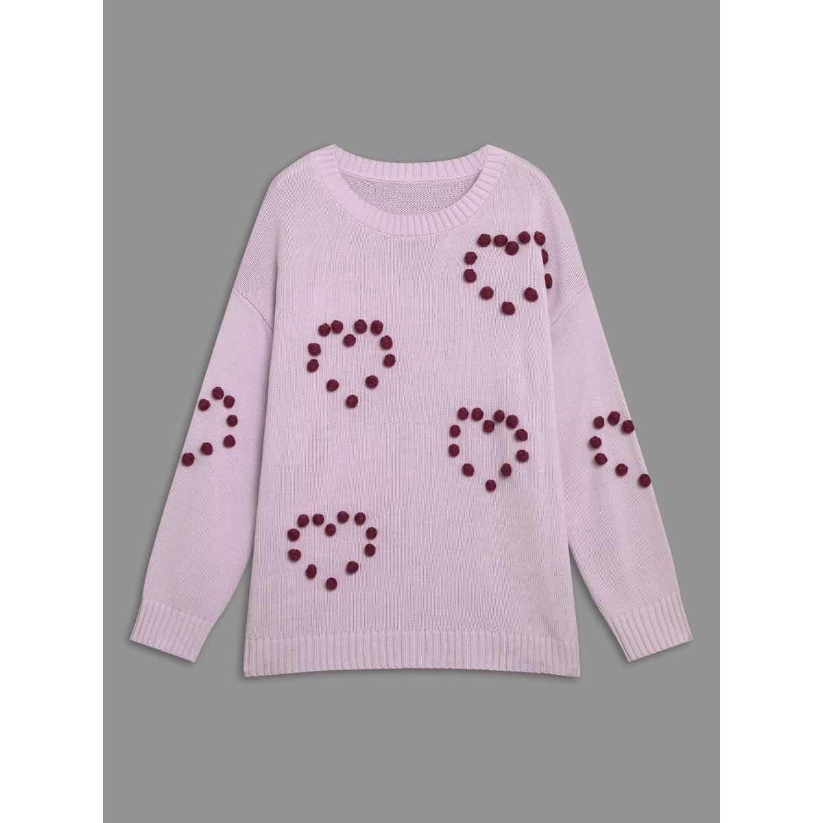 Plus Size 3D Hearts Drop Shoulder Sleeve Pullover Nudepink Women Casual Loose Long Sleeve Round Neck Everyday Pullovers BloomChic 22-24/3X Product Image
