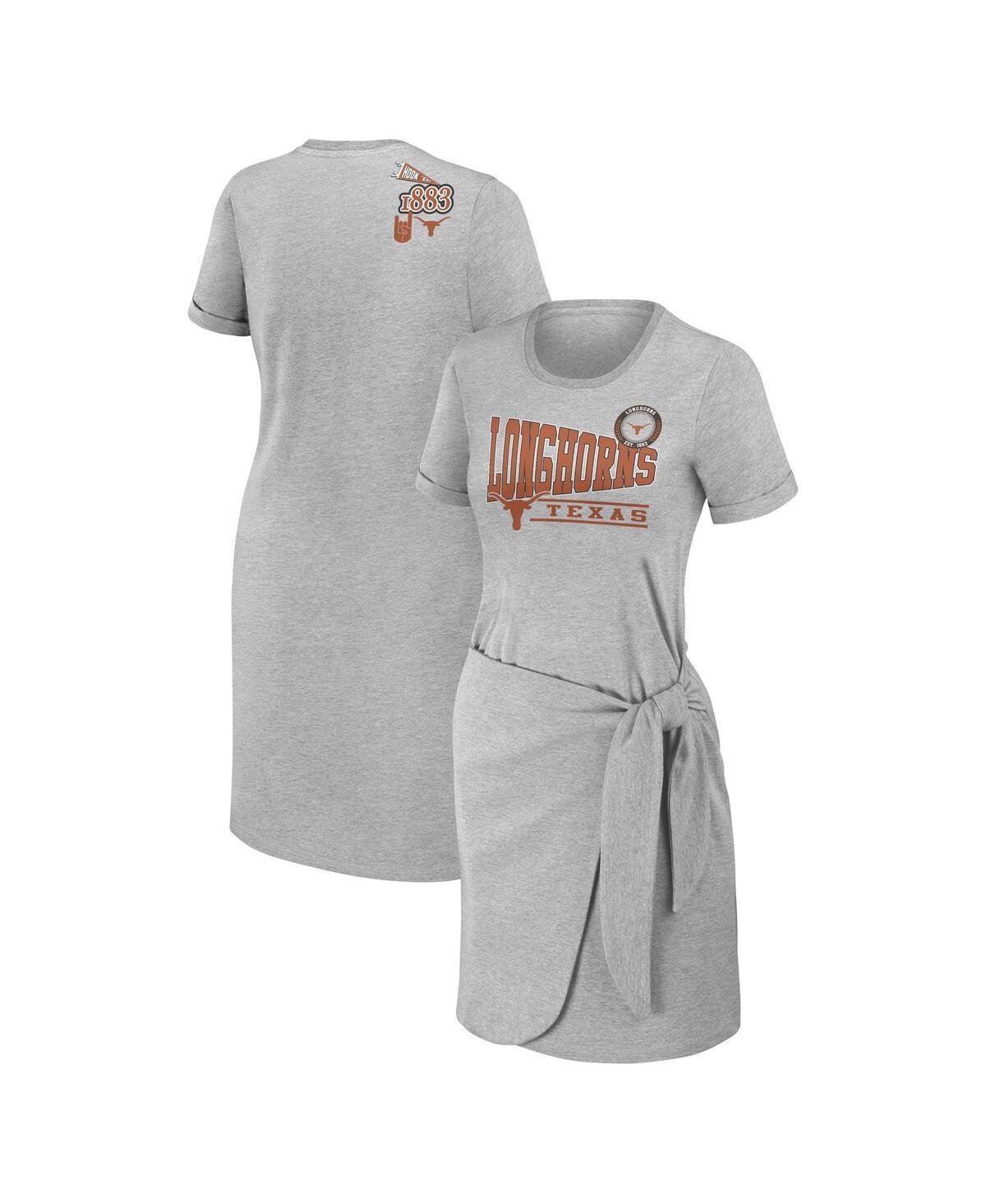 Women's WEAR by Erin Andrews Heather Gray Texas Longhorns Knotted T-Shirt Dress, Size: Medium, Grey Product Image