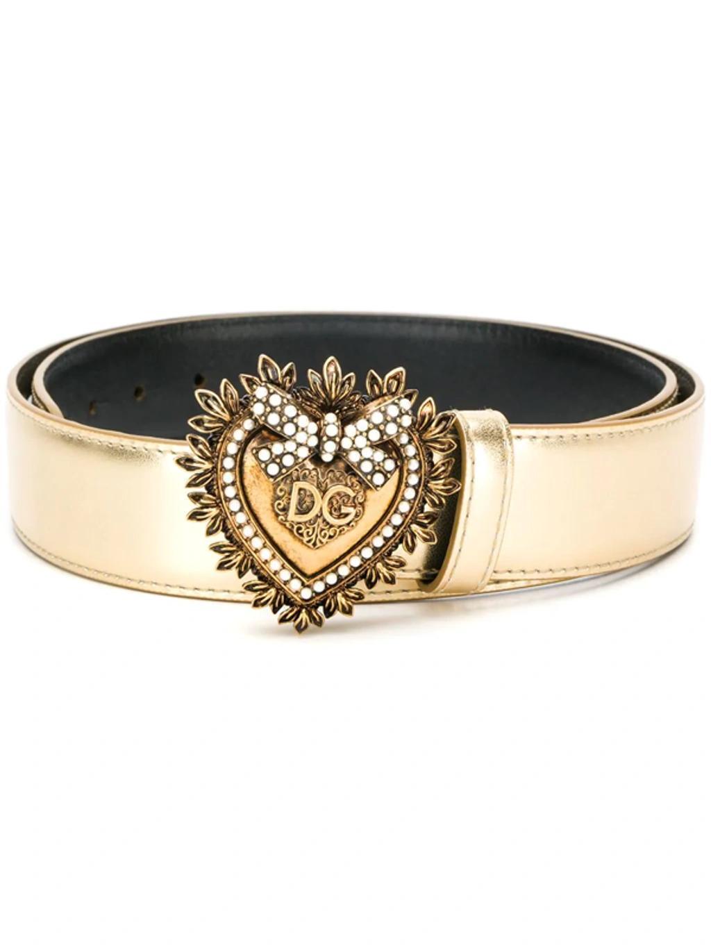 DOLCE & GABBANA Devotion Heart Metallic Alligator-print Belt In Gold Product Image