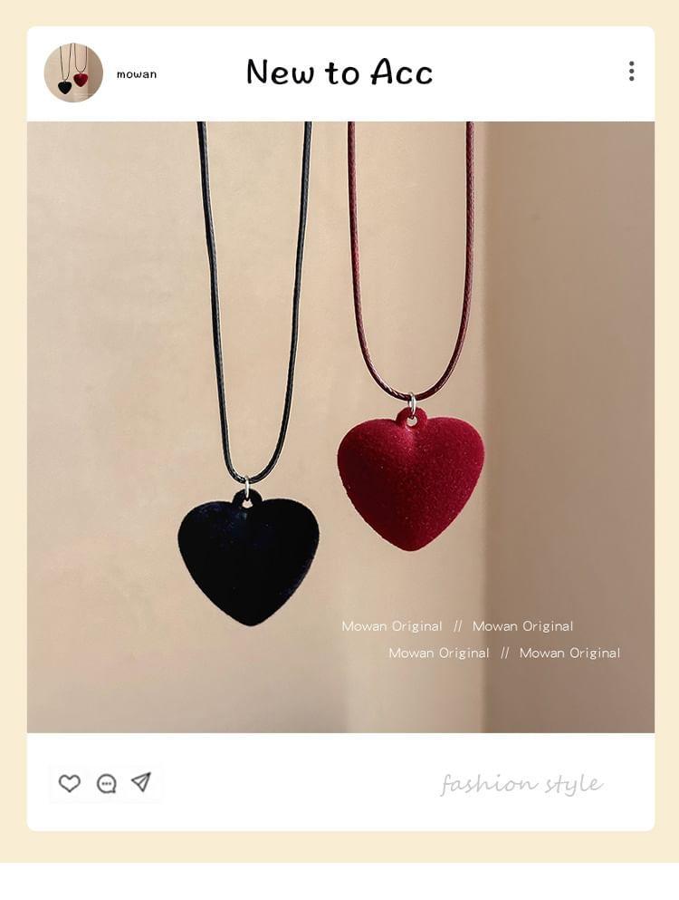 Heart Flocking Pendant Cord Necklace Product Image