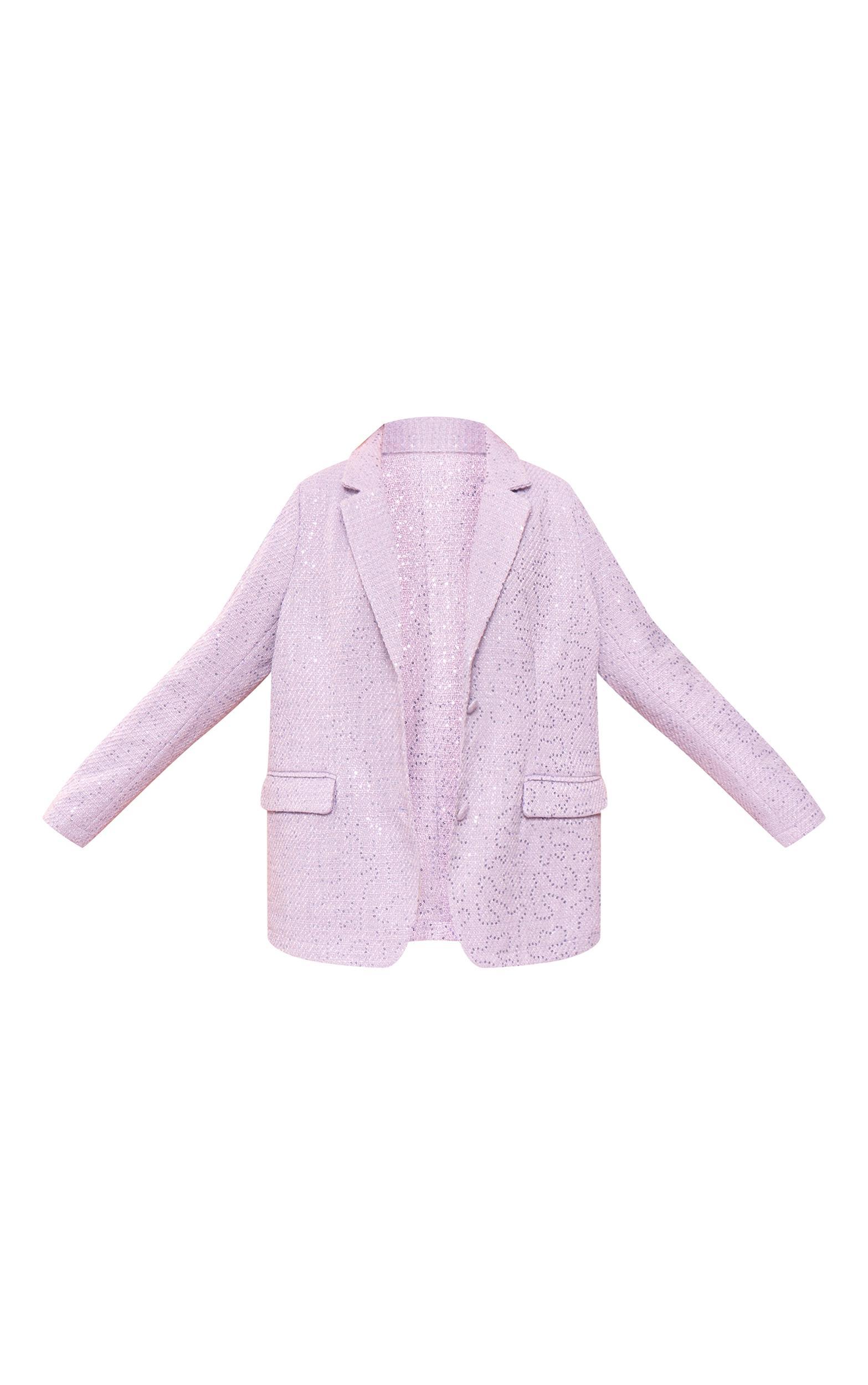 Lilac Glitter Textured Oversized Blazer Product Image