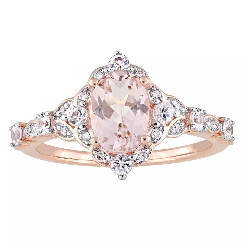 Stella Grace 10k Rose Gold Morganite, White Sapphire & Diamond Accent Vintage Halo Ring, Women's, Size: 5.50 Product Image