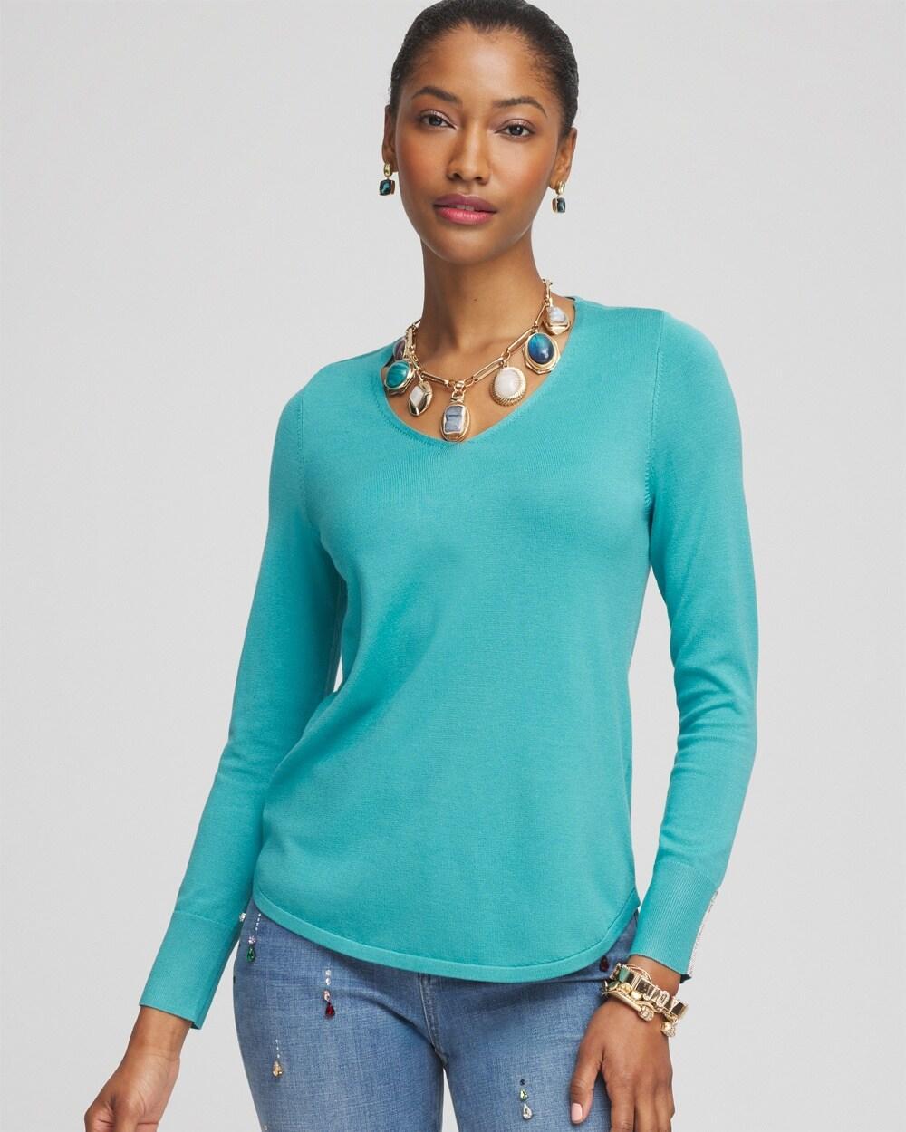 Caviar Trim V-Neck Pullover Sweater Product Image