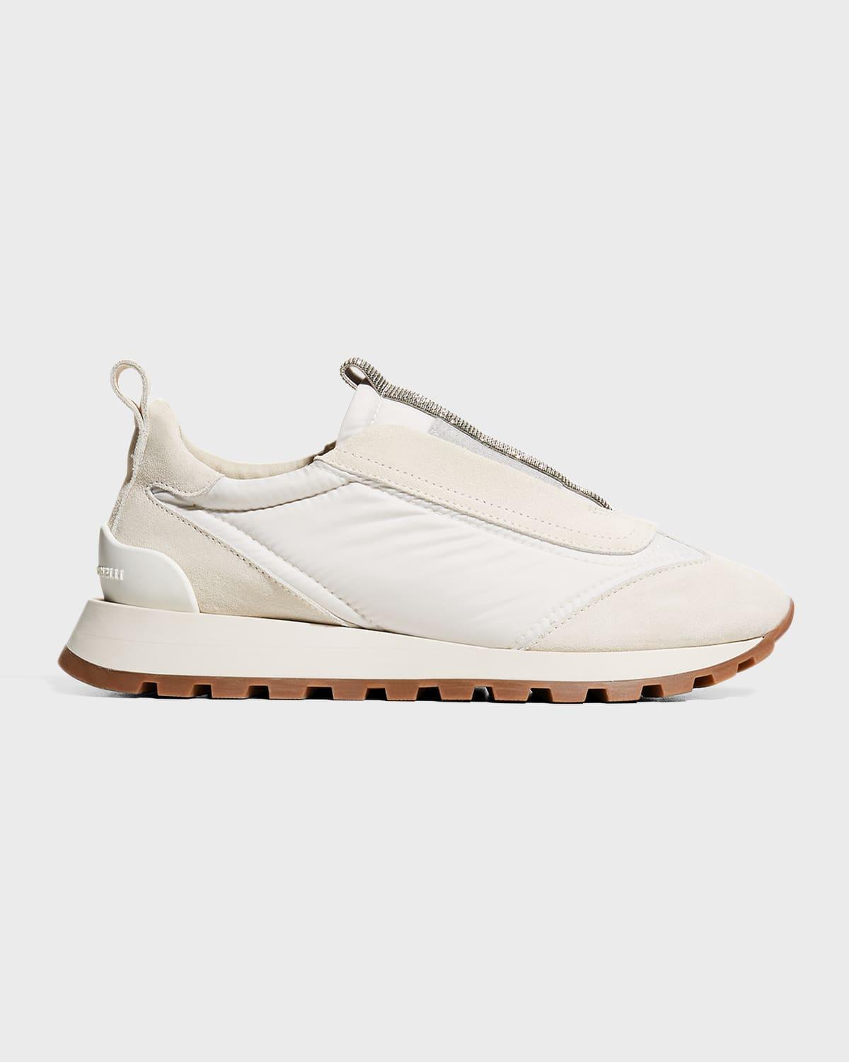 Mixed Leather Slip-On Runner Sneakers Product Image