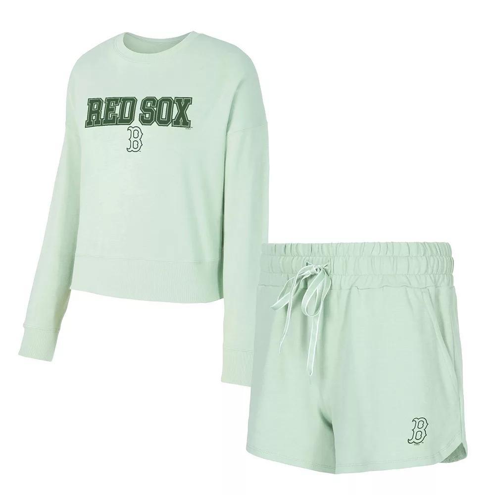 Women's Concepts Sport  Light Green Boston Red Sox Elevation Tri-Blend Long Sleeve T-Shirt & Shorts Set, Size: Medium, Lt Gre Product Image