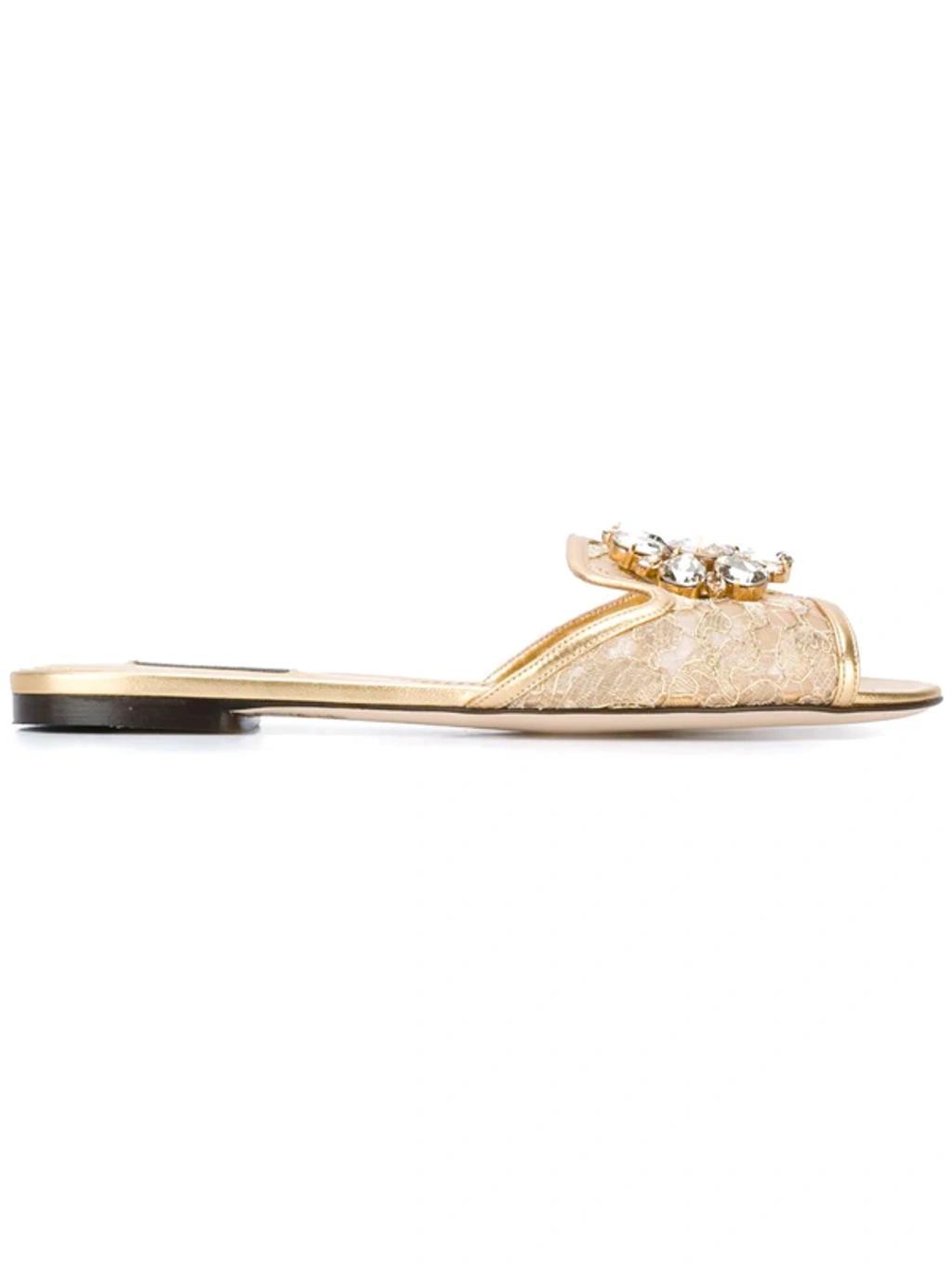 DOLCE & GABBANA Bianca Crystal-embellished Lace Sandals In Beige Product Image