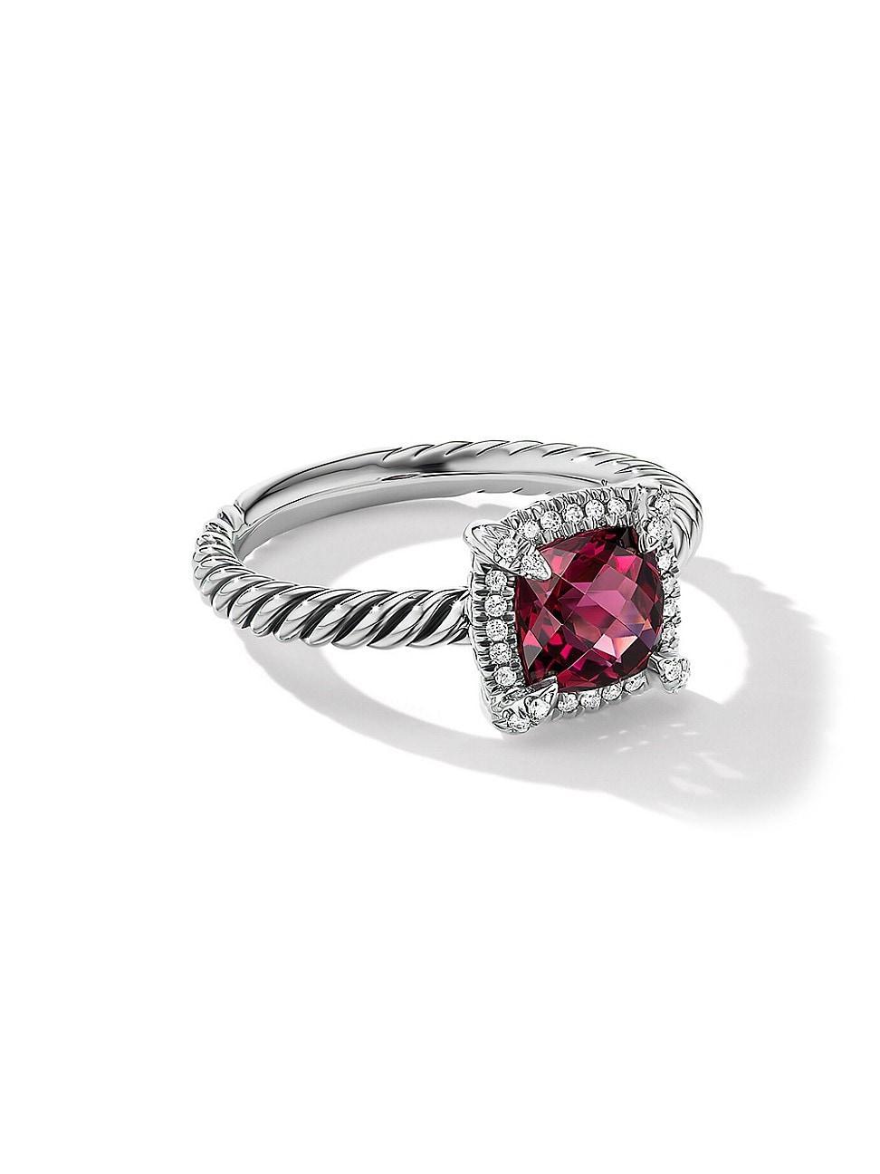 7mm Petite Chatelaine Pave Bezel Ring with Gemstone and Diamonds in Silver Product Image