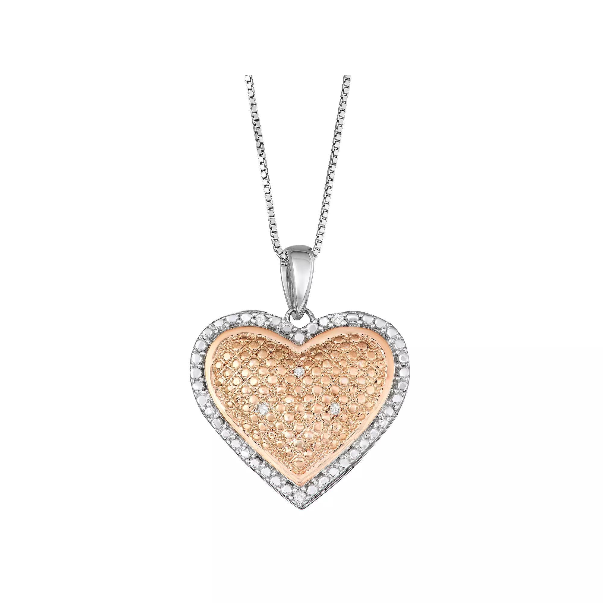 Two Tone Sterling Silver Diamond Accent Halo Heart Pendant Necklace, Women's, Size: 18" Product Image