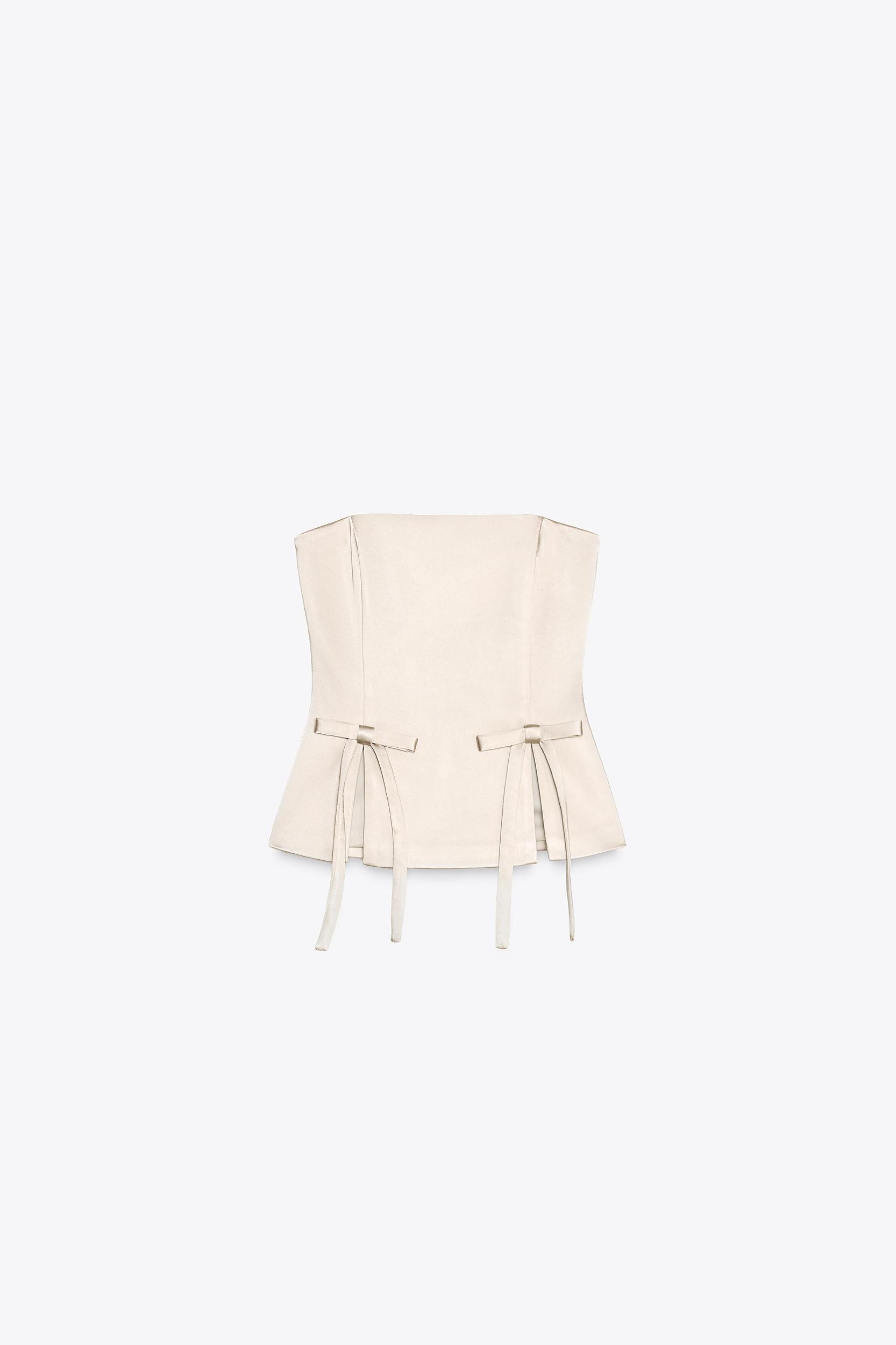 STRAPLESS SATIN EFFECT TIE TOP Product Image