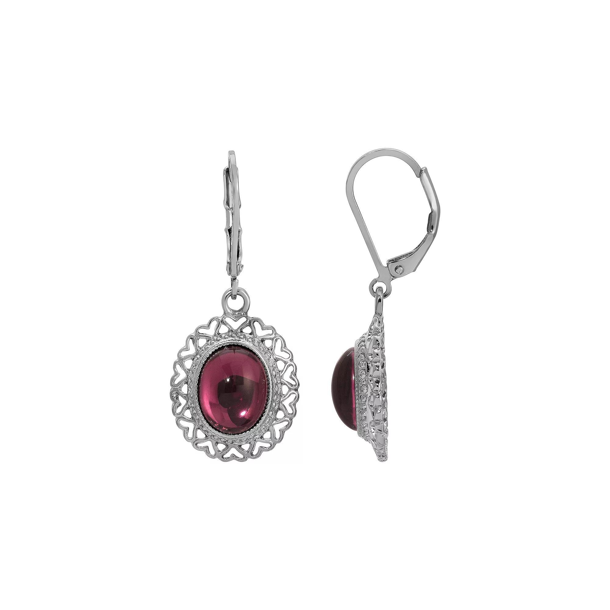 1928 Crystal Glass Foil Back Oval Drop Earrings, Womens, Purple Product Image