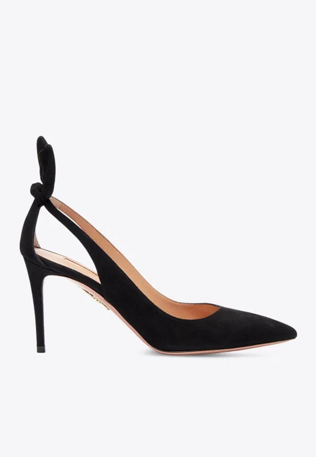 AQUAZZURA Bow Tie 85 Suede Pumps In Black Product Image