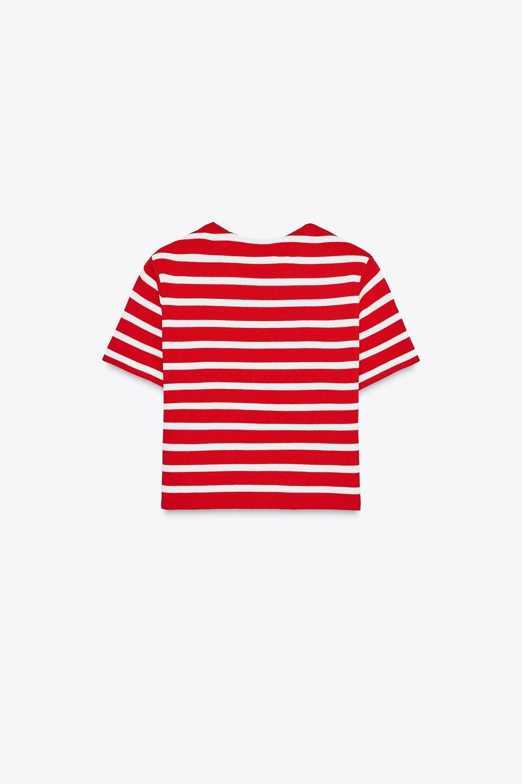 STRIPED KNIT SHORT SLEEVE TOP Product Image