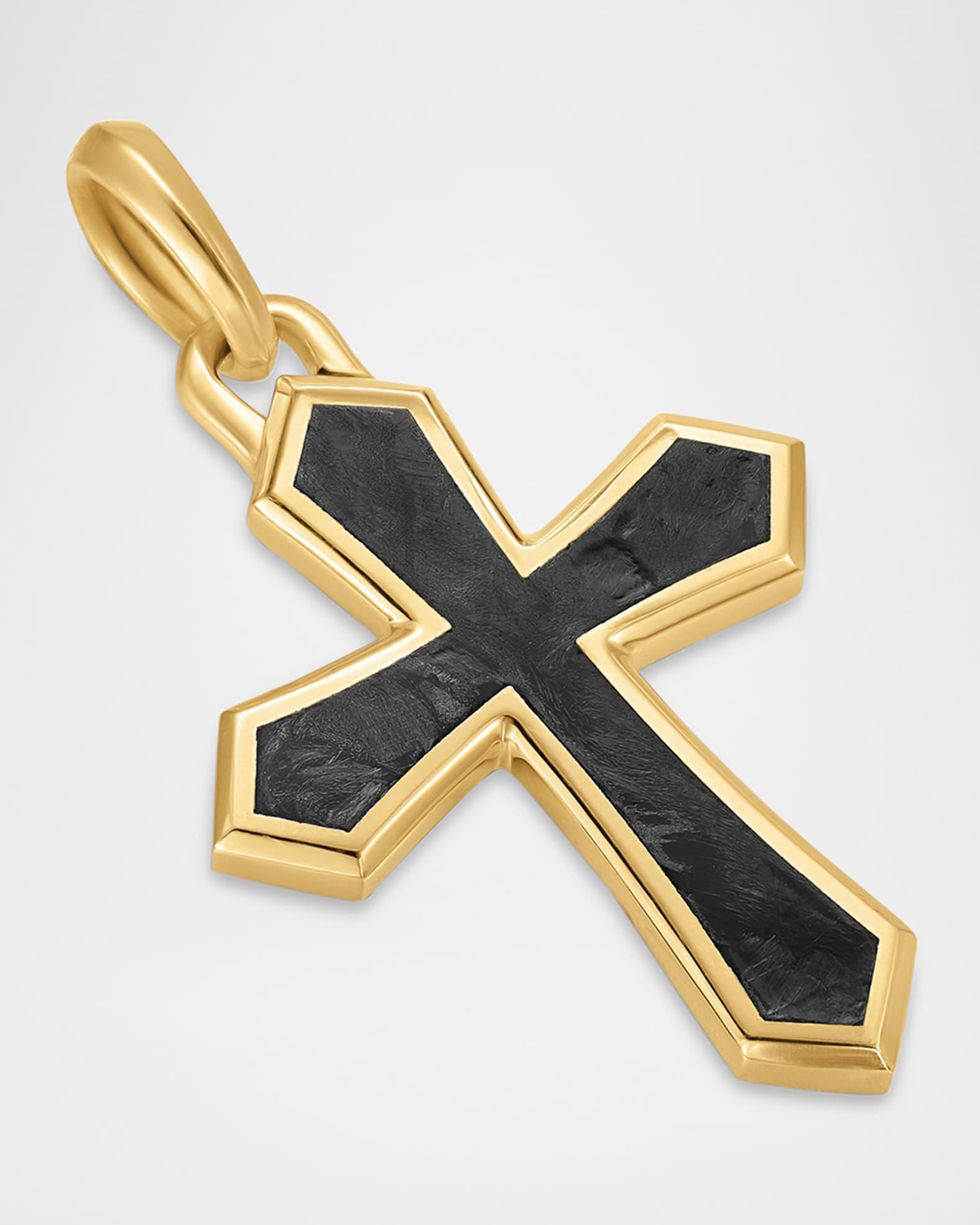 Men's Cross Pendant in 18K Gold with Forged Carbon, 28mm Product Image