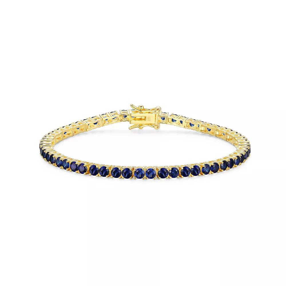 18k Gold over Silver Birthstone Tennis Bracelet, Women's, Size: 7.25", Cr Blue Blue Sept Product Image
