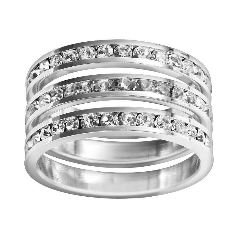 Traditions Jewelry Company Sterling Silver Crystal Eternity Ring Set, Womens White Blue Product Image