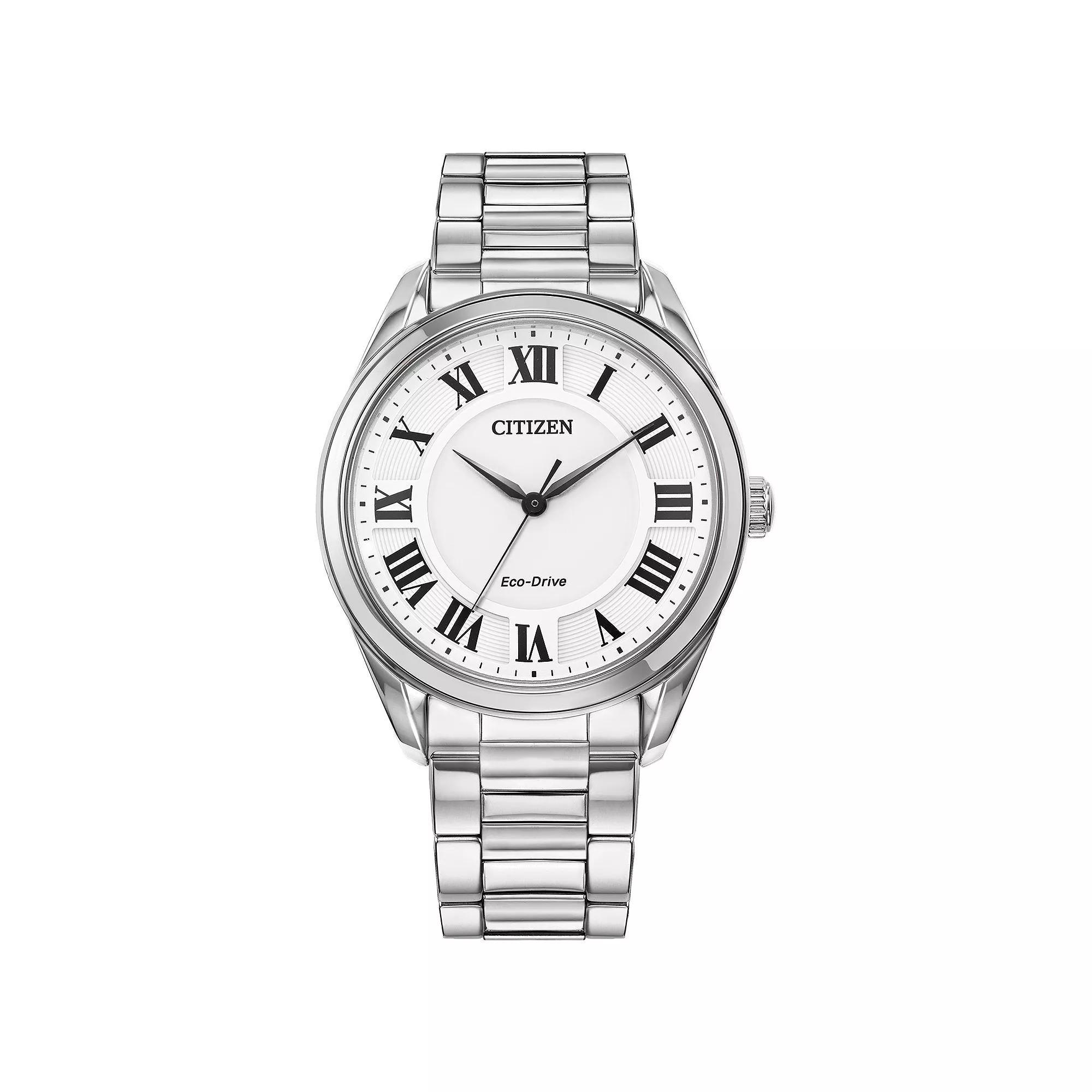 Citizen Eco-Drive Womens Arezzo Stainless Roman Accent Dial Bracelet Watch - EM0970-53A Silver Product Image