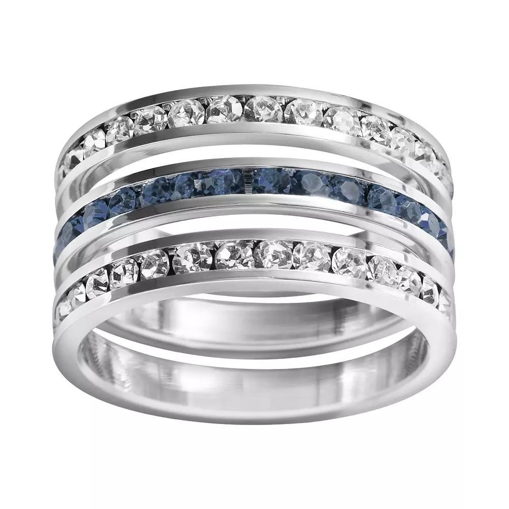 Traditions Jewelry Company Sterling Silver Crystal Eternity Ring Set, Womens White Blue Product Image