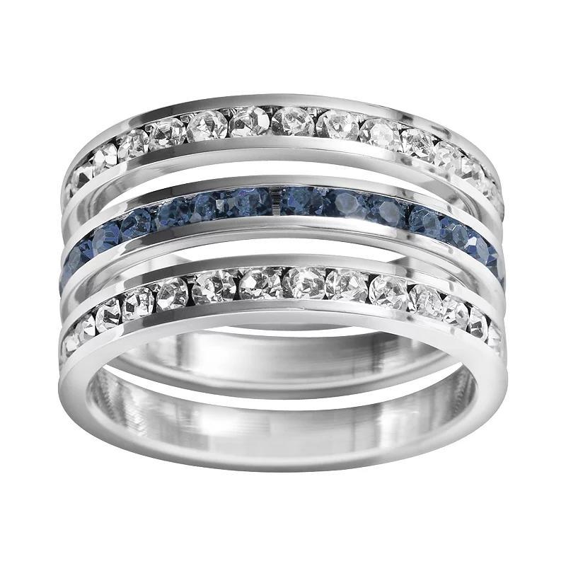 Traditions Jewelry Company Sterling Silver Crystal Eternity Ring Set, Womens White Blue Product Image