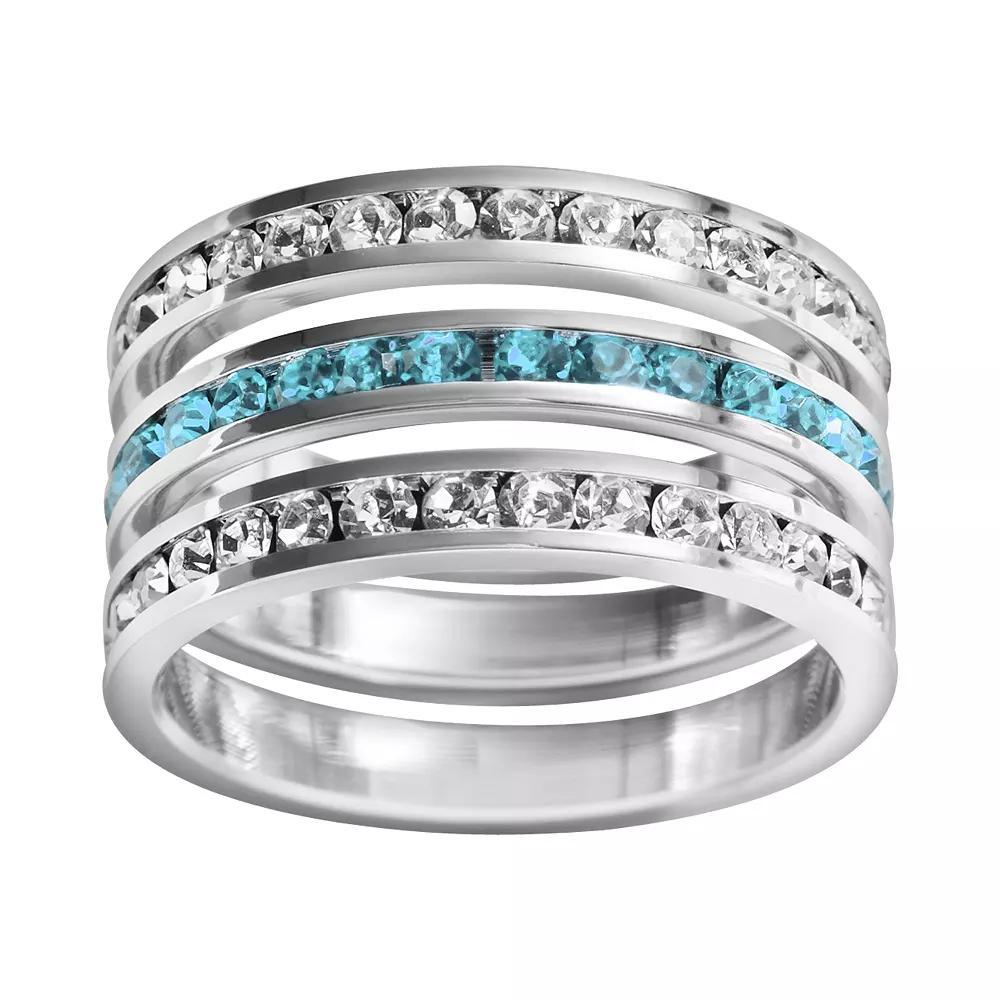Traditions Jewelry Company Sterling Silver Crystal Eternity Ring Set, Womens White Blue Product Image