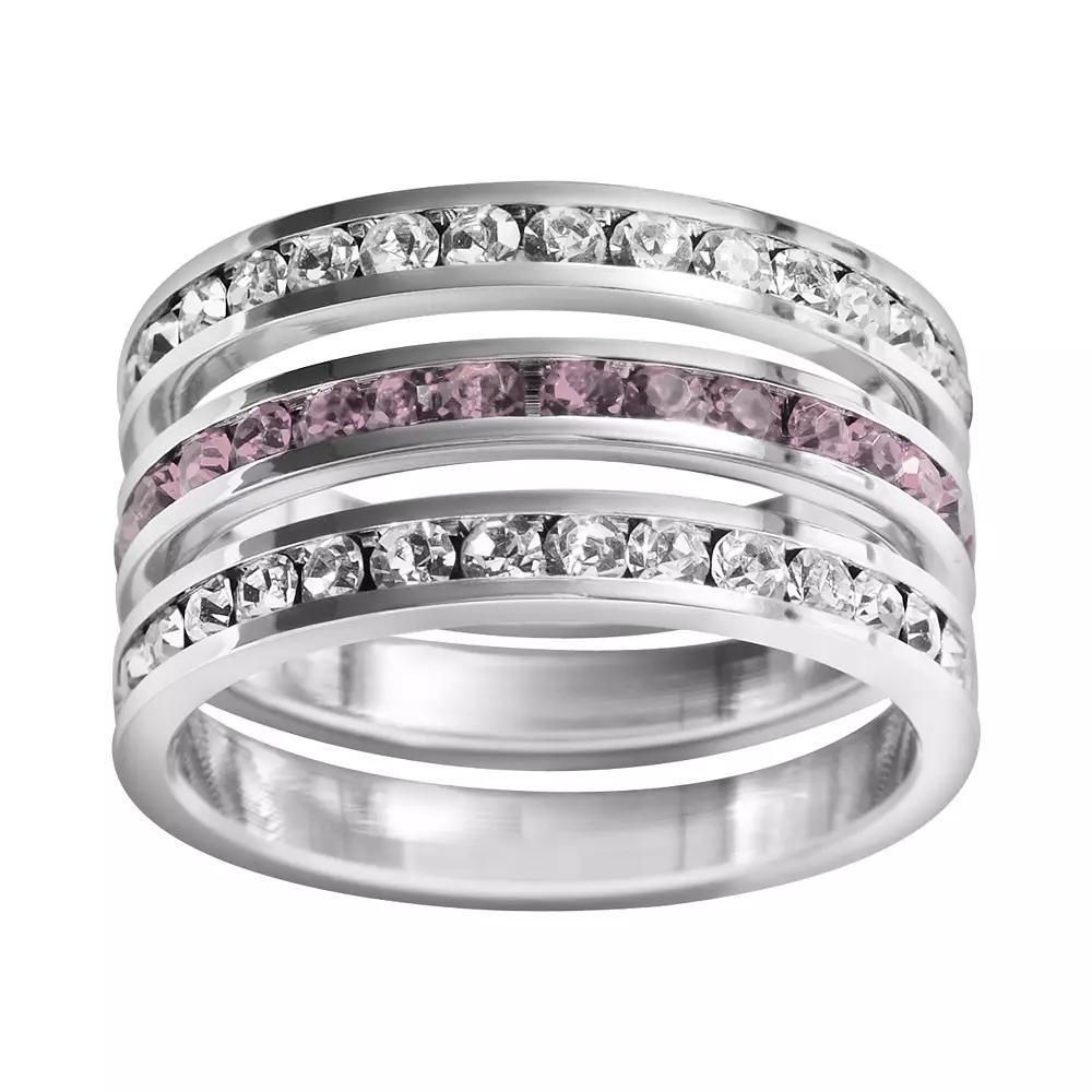 Traditions Jewelry Company Sterling Silver Crystal Eternity Ring Set, Womens White Blue Product Image