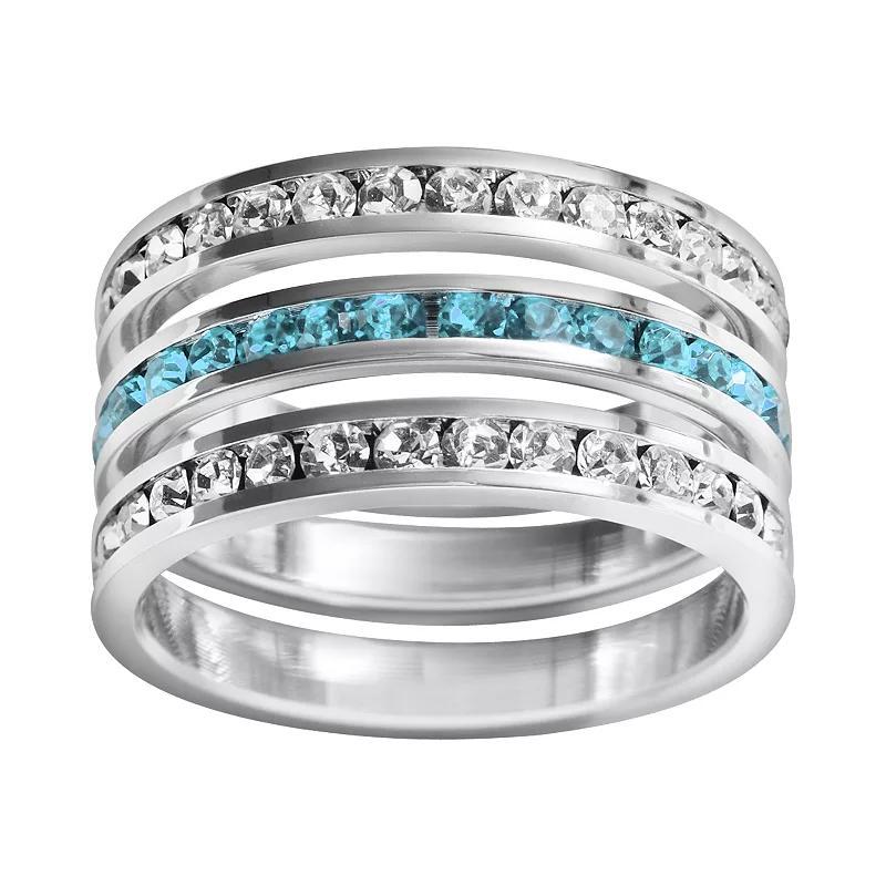 Traditions Jewelry Company Sterling Silver Crystal Eternity Ring Set, Womens White Blue Product Image