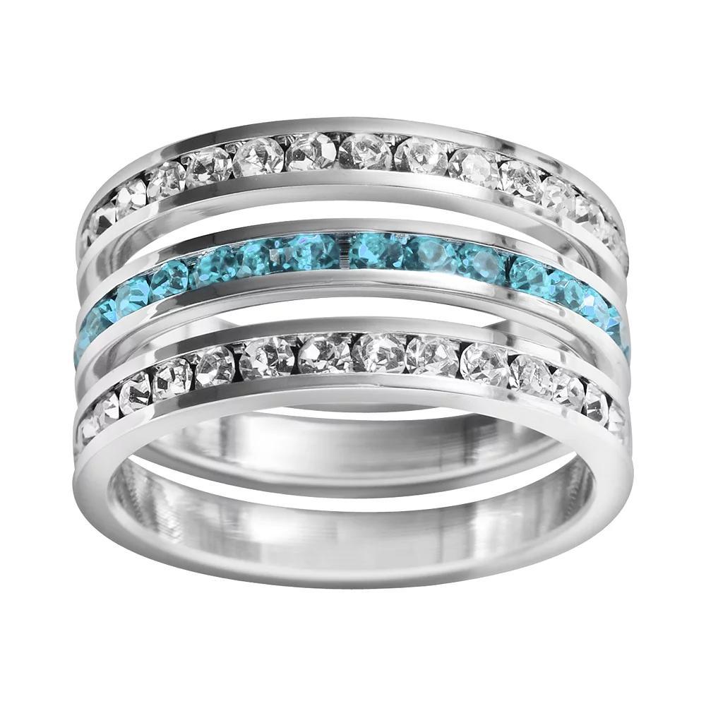 Traditions Jewelry Company Sterling Silver Crystal Eternity Ring Set, Womens White Blue Product Image