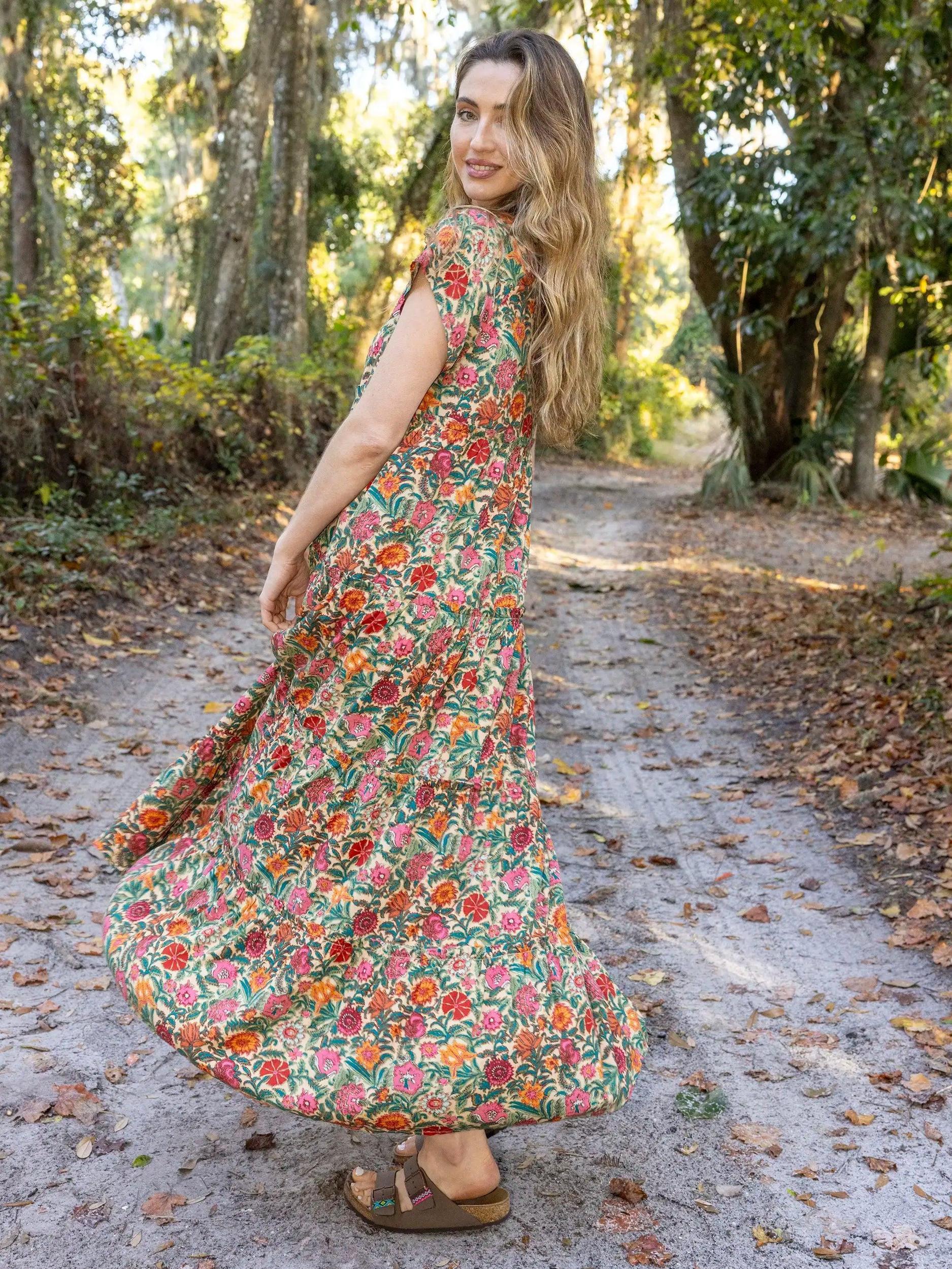 Berkley Maxi Dress - Tan Pink Floral Product Image