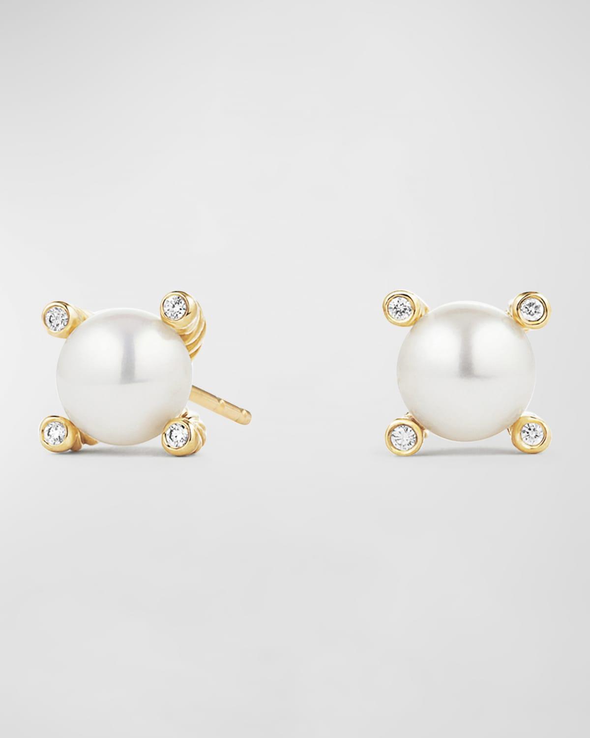 Womens Pearl Stud Earrings in 18K Yellow Gold with Pearls and Diamonds, 7.4mm Product Image