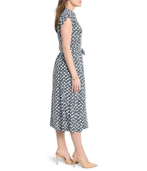NIC + ZOE Sonni Basket Weave Print Shirt Collar Cap Sleeve Shirt Dress Product Image