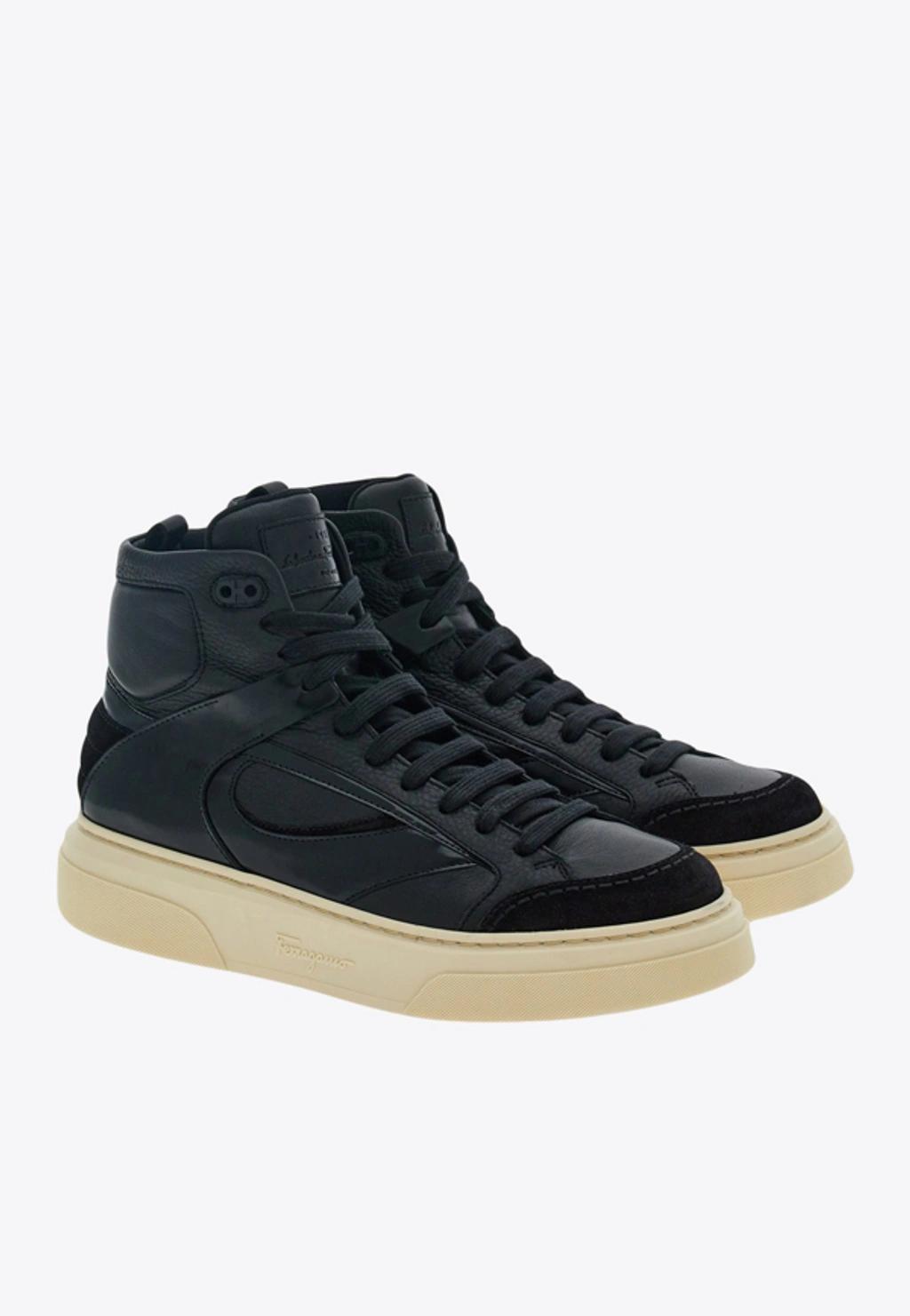 FERRAGAMO Logo-debossed Hi-top Sneakers In Black Product Image