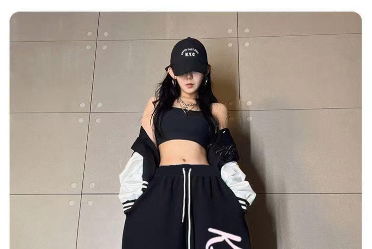 Drawstring Waist Lettering Wide Leg Sweatpants Product Image