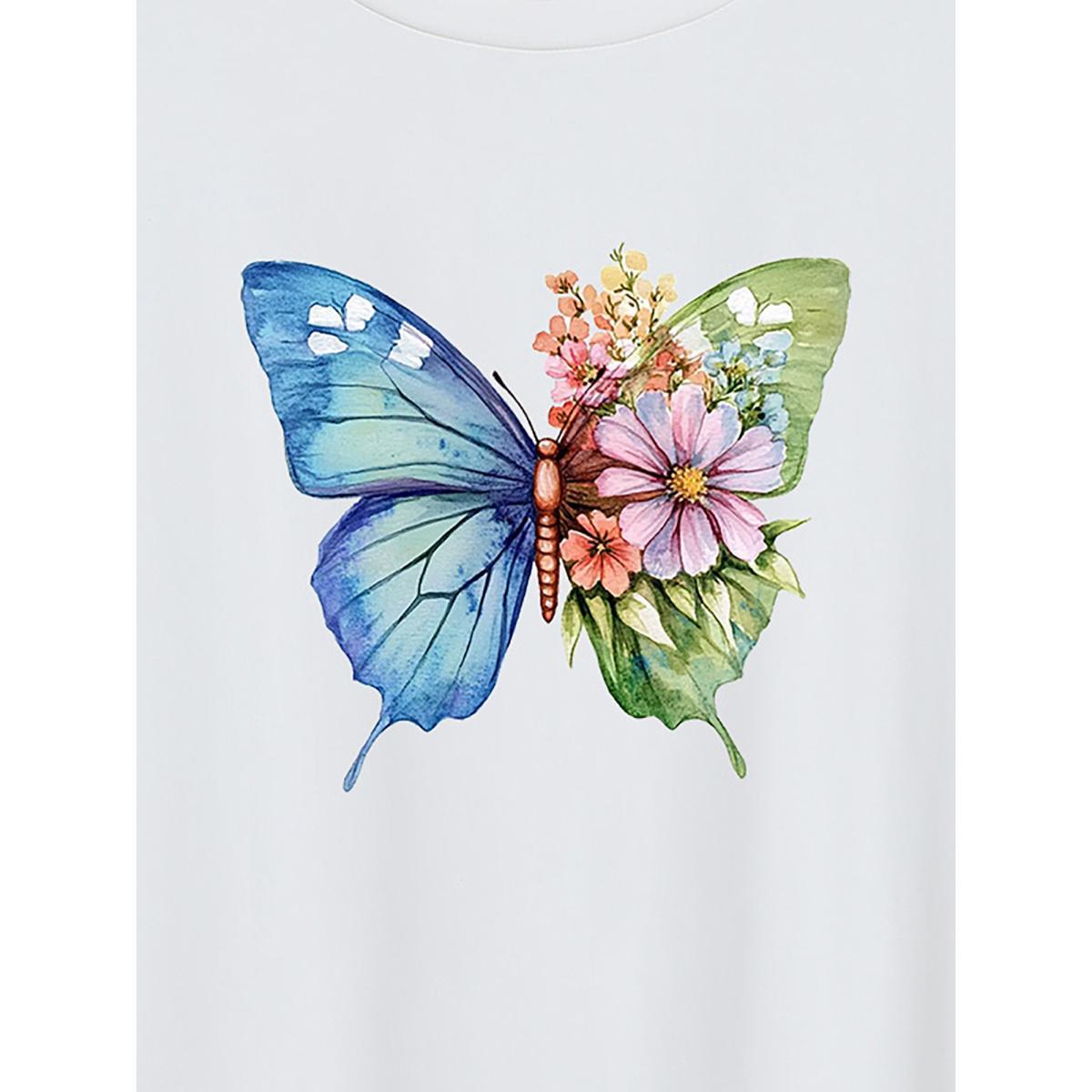 Plus Size Blooming Butterfly Pattern Round Neck T-Shirt Originalwhite Women Non Butterfly Round Neck Everyday-Casual T-shirts BloomChic 14-16/1X Product Image
