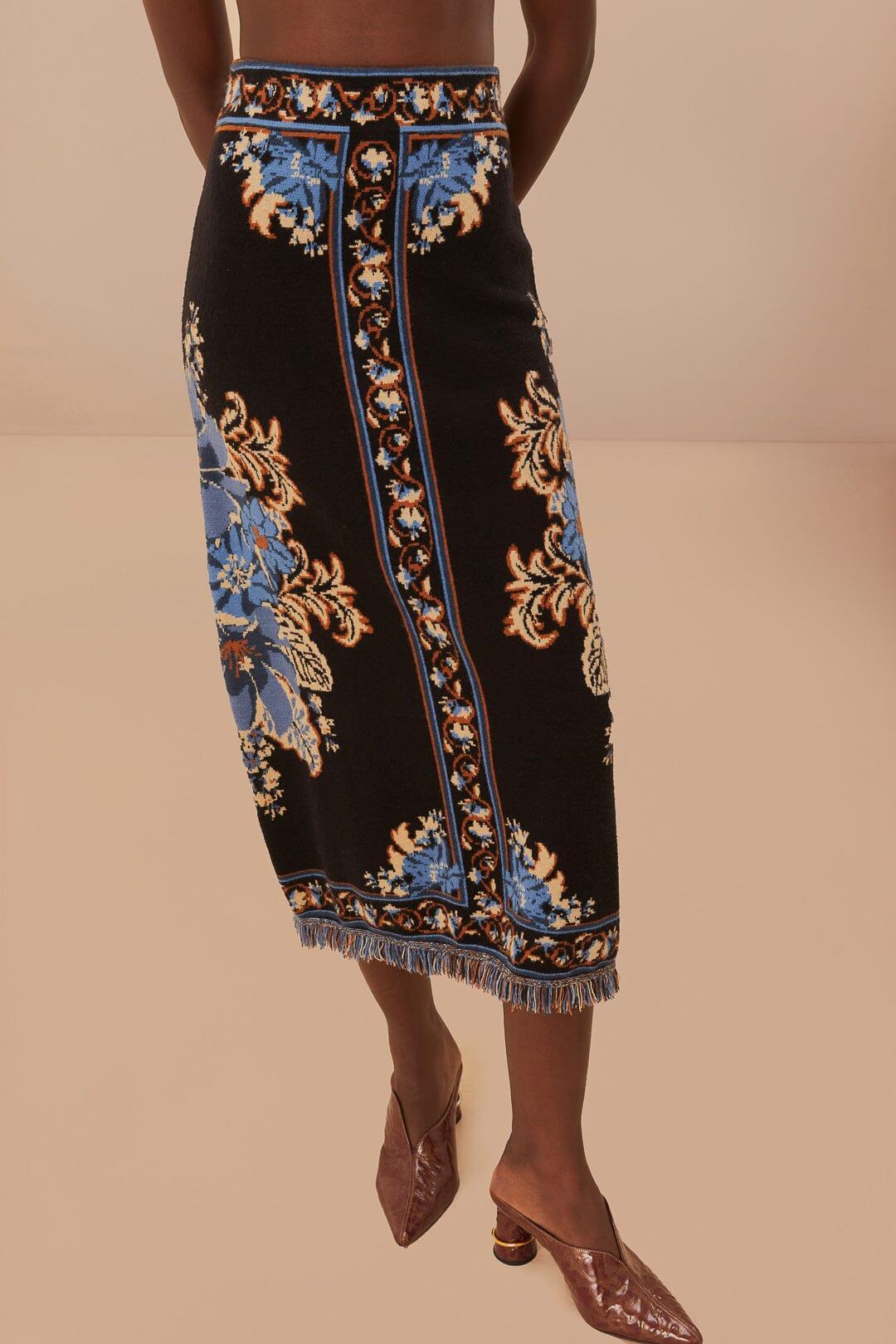Black Blossom Tapestry Knit Skirt, BLOSSOM TAPESTRY BLACK / XXS Product Image
