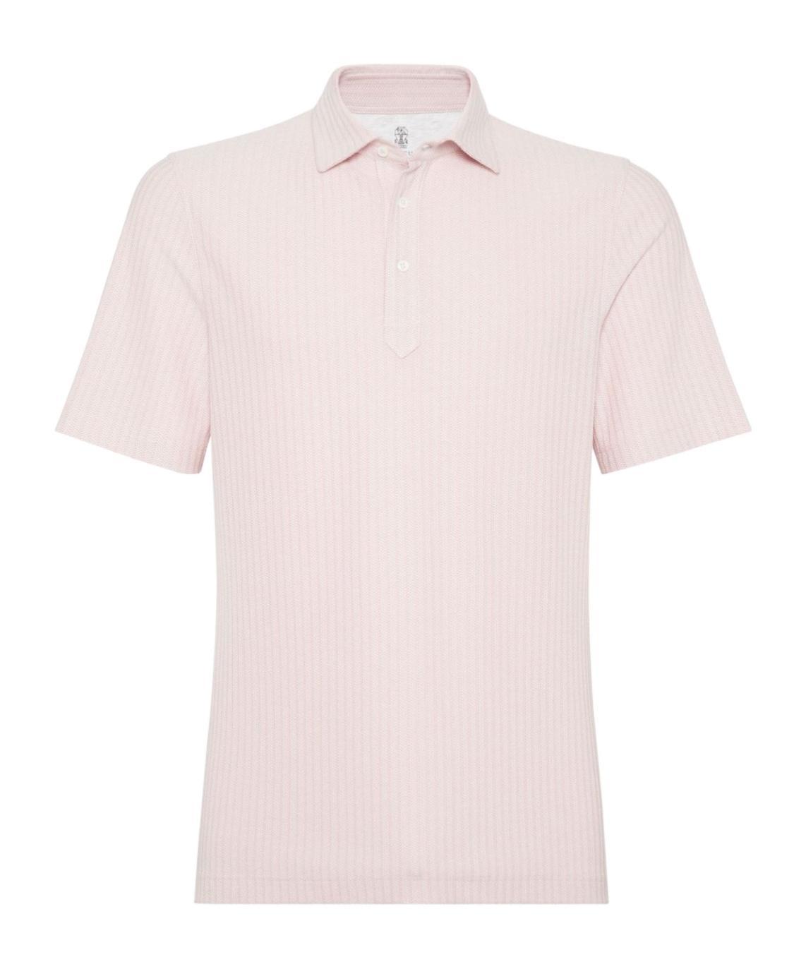 BRUNELLO CUCINELLI Men's Textured Piqué Polo With Shirt Style Collar In Pink Product Image