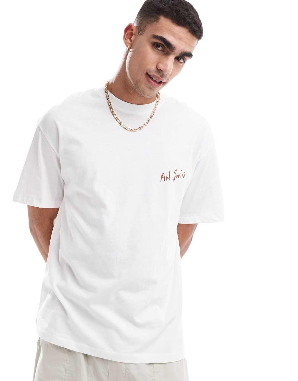 Jack & Jones oversized T-shirt with L'atelier art back print in white Product Image