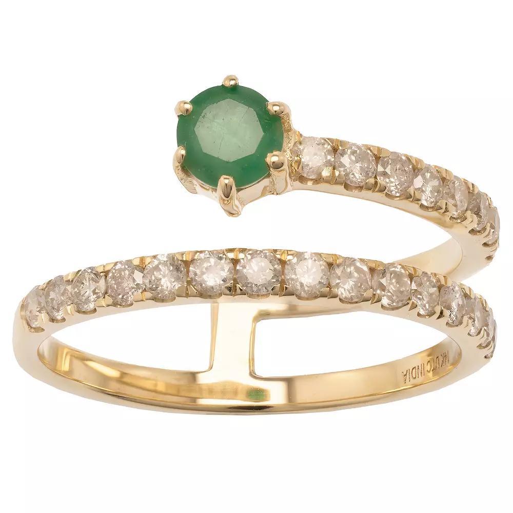 Gemistry 14k Gold Emerald & White Topaz Wrap Ring, Women's, Size: 6 Product Image