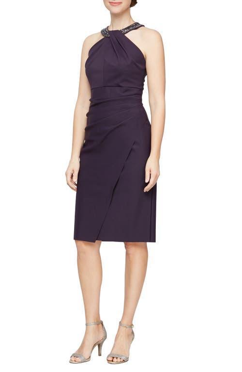 Alex Evenings Short Slimming Dress with Keyhole Cut Out Halter Neckline (Ivory) Women's Dress Product Image