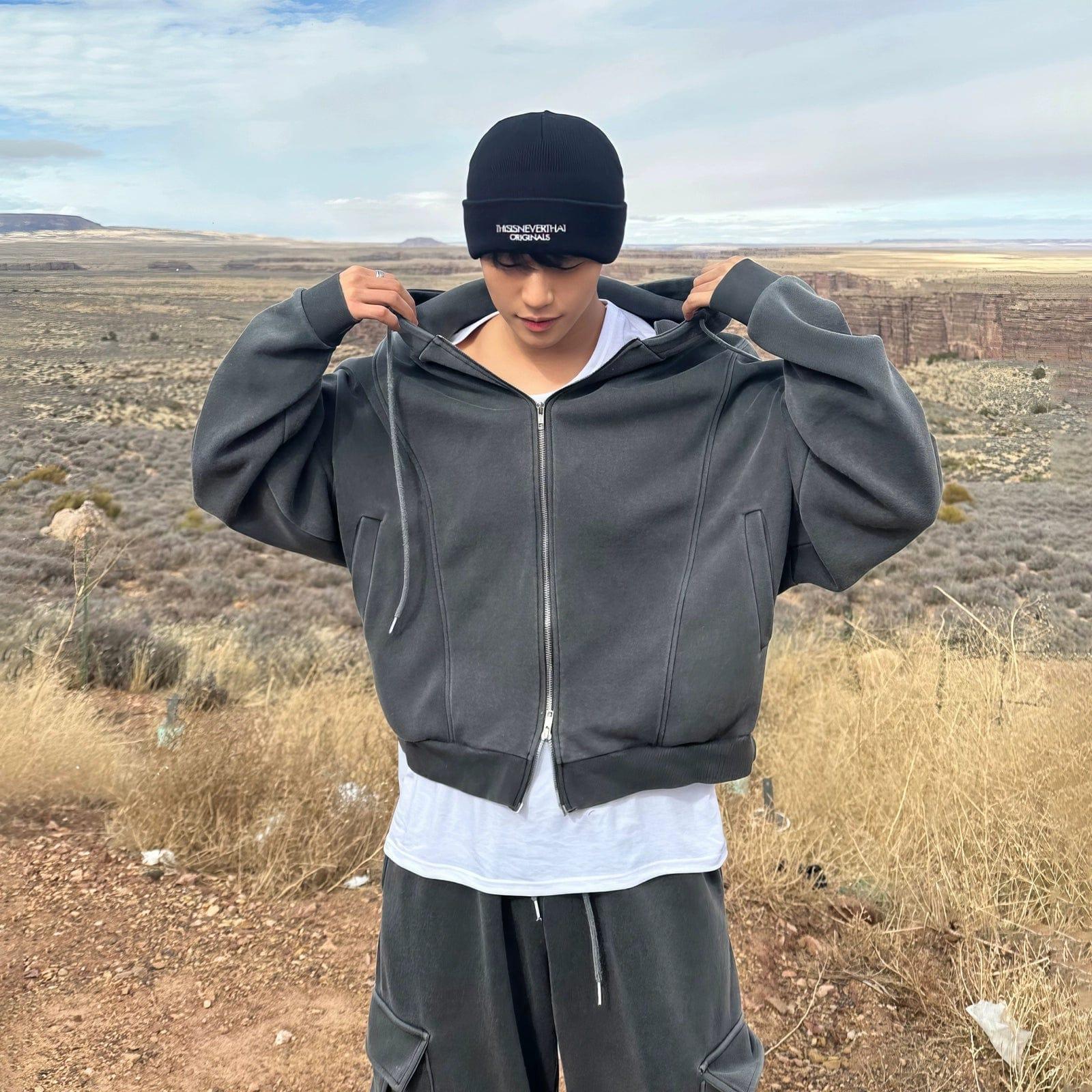RT No. 11925 DARK GRAY ZIP-UP HOODIE & WIDE SWEATPANTS Product Image