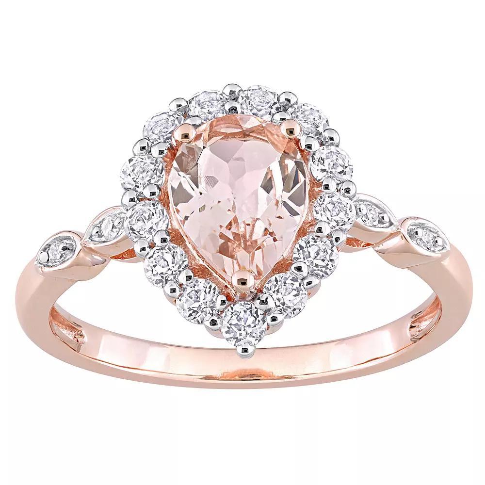 Stella Grace 10k Rose Gold Morganite, White Topaz & Diamond Accent Teardrop Halo Ring, Women's, Size: 7.50 Product Image