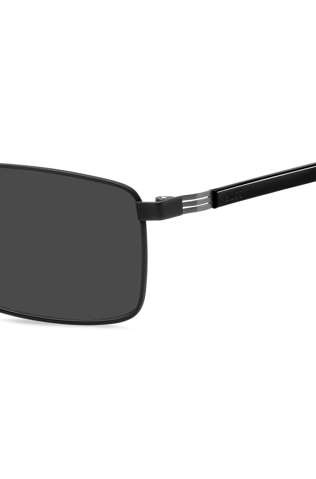 Black-steel sunglasses with striped hinge Product Image