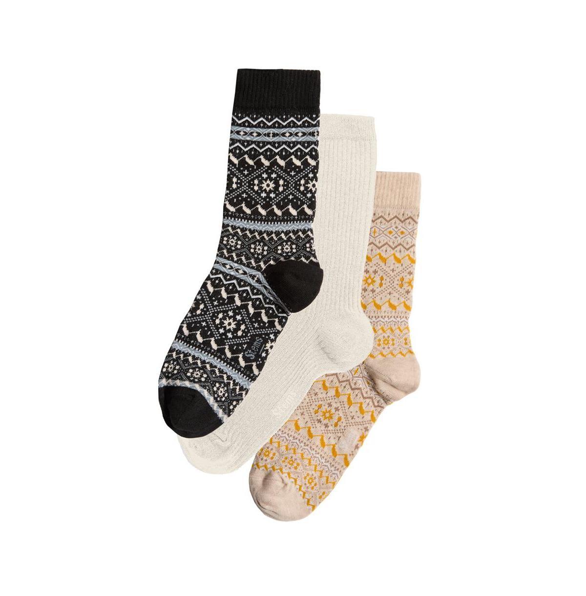Stems Snowflake Cashmere Socks Gift Box of Three Camel/Black/Ivory One Size Product Image