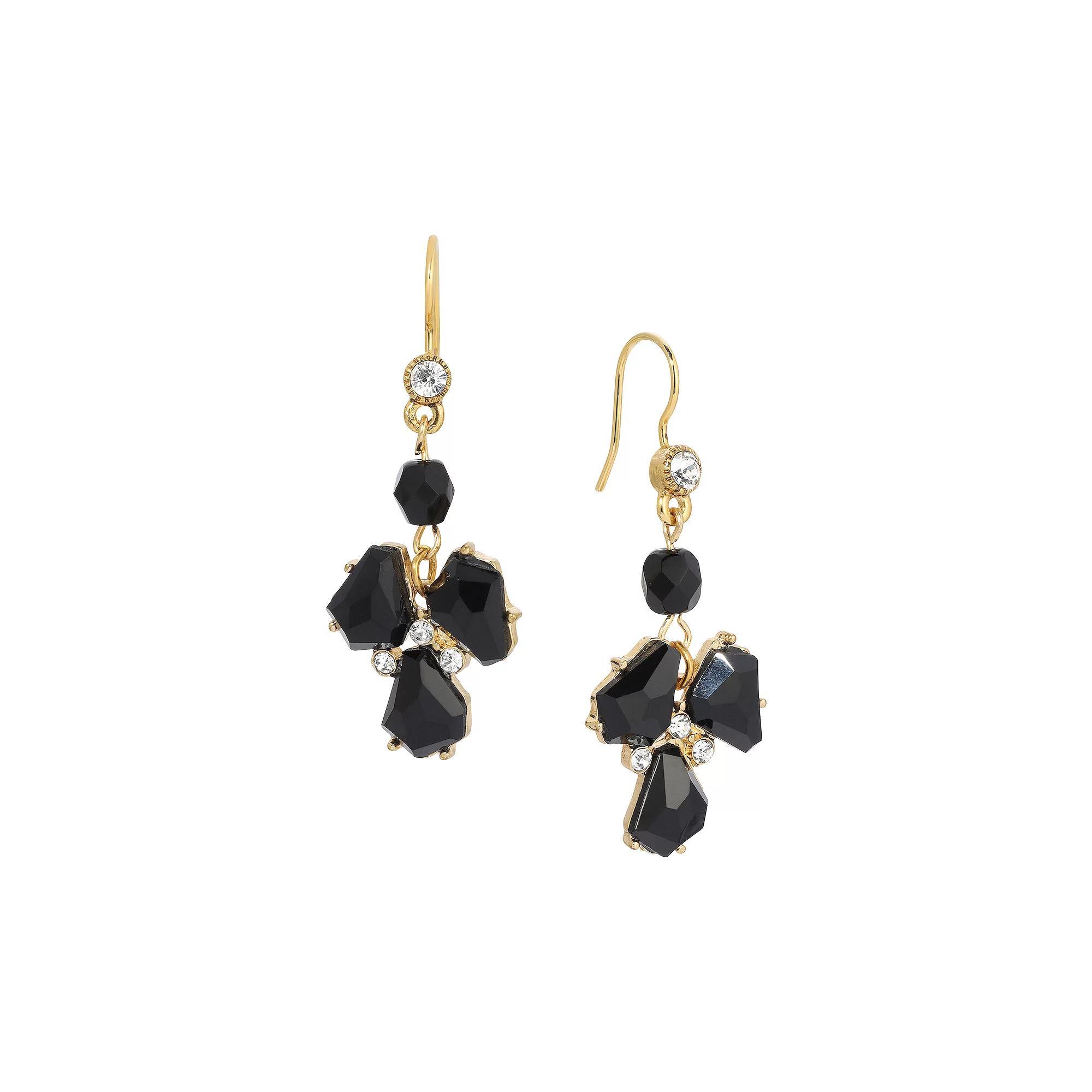 1928 Gold Tone Jet Black Crystal Accent Wire Earrings, Womens Product Image