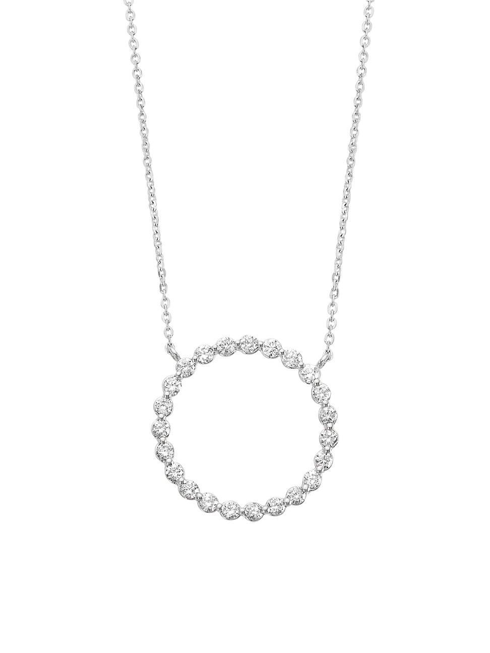 Womens 14K White Gold & 0.51 TCW Diamond Circle Pendant Necklace Product Image