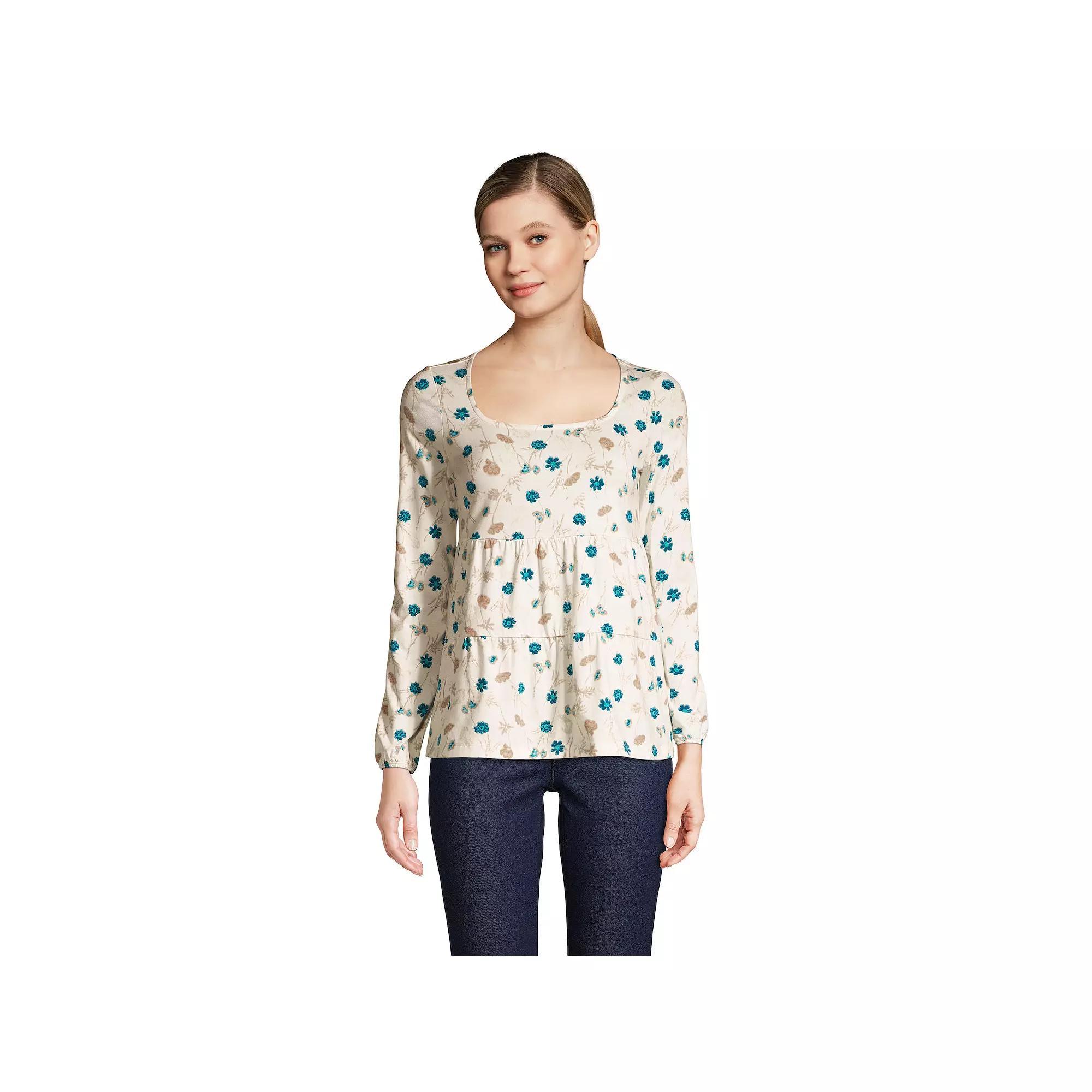 Women's Lands' End Squareneck Tiered Top, Size: Small, Ivory Dye Floral Product Image